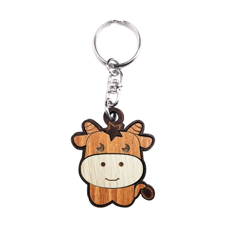 [Teacher’s Day Gift] Constellation Q version keychain-Taurus - Charms - Wood Brown