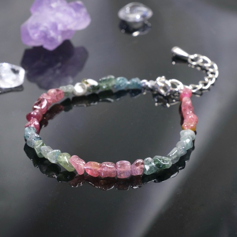 One picture, one thing│#530 Shape-shaped blue and red tourmaline sterling silver buckle adjustable crystal bracelet good luck jewelry - Bracelets - Crystal Multicolor