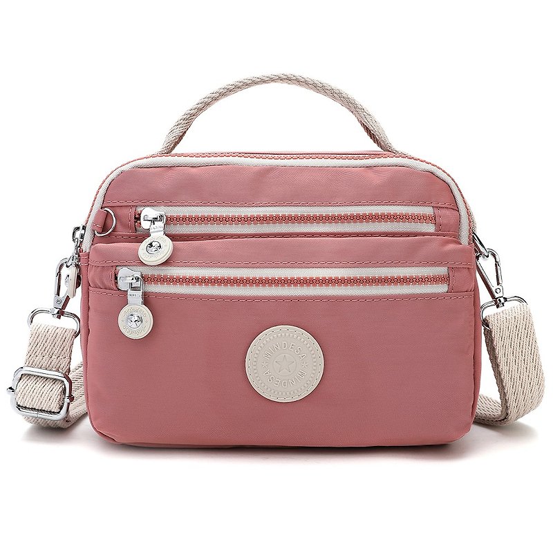 Rose quartz powder _ double zipper _ water-repellent easy bag _ cross-body portable shoulder - Messenger Bags & Sling Bags - Waterproof Material Pink