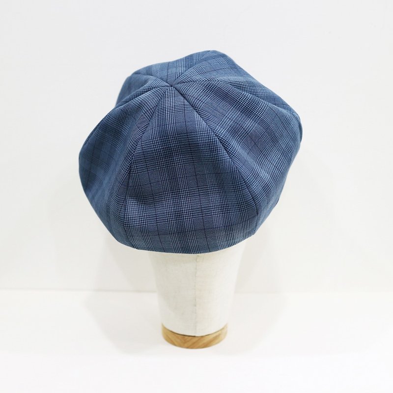 JOJA│ limited / Blue grid Beilei / SM adjustable / berets / painters hat - Hats & Caps - Cotton & Hemp Blue
