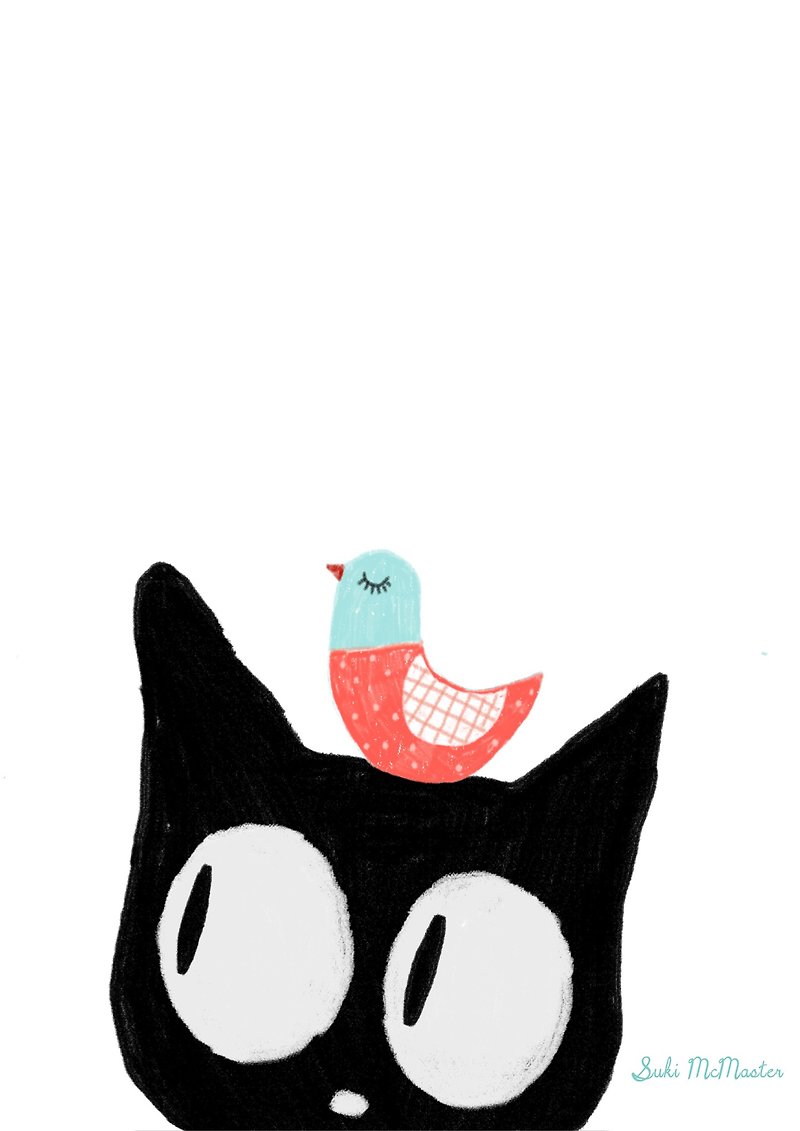 กระดาษ ตกแต่งผนัง หลากหลายสี - Original illustrations by Suki McMaster Australia-Black Cat and Bird