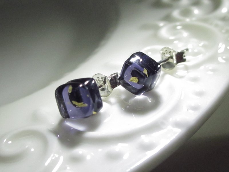 × | Gold Foil Series | × Glass Earrings - STX Violet - [] type - ต่างหู - แก้ว สีม่วง