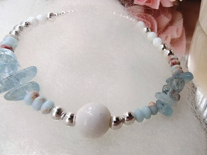 [Good Perfection] Milky Way Full Moon/Dragon Palace Relics and Longevity Mountain Stone Aquamarine Tridacna Beads Silver Silver Silver - สร้อยข้อมือ - เครื่องเพชรพลอย ขาว