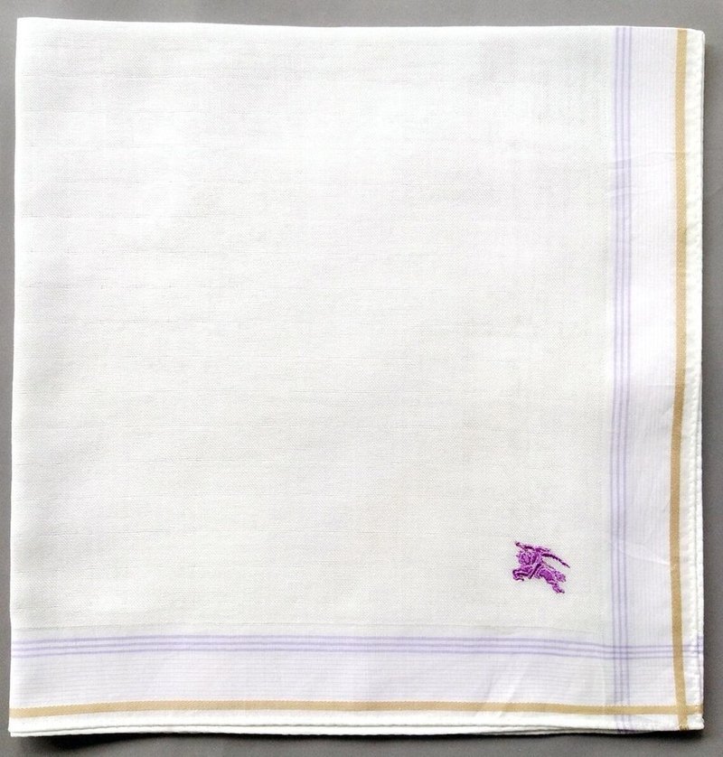 Burberry Vintage Handkerchief Men Pocket Square White 19 x 19 inches - 手帕 - 棉．麻 白色