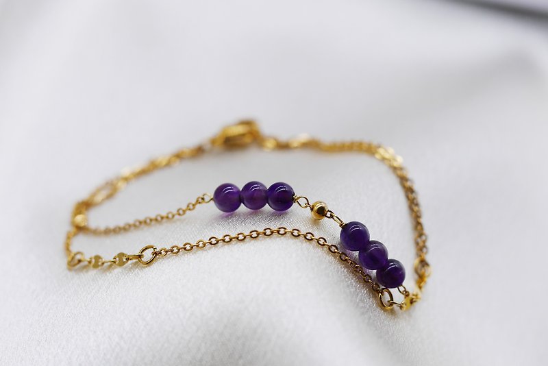 Amethyst. Gold-tone double bracelet. Top quality medical steel. Skin-friendly and anti-allergic∣Gift for Mother's Day Graduation - Bracelets - Gemstone Purple