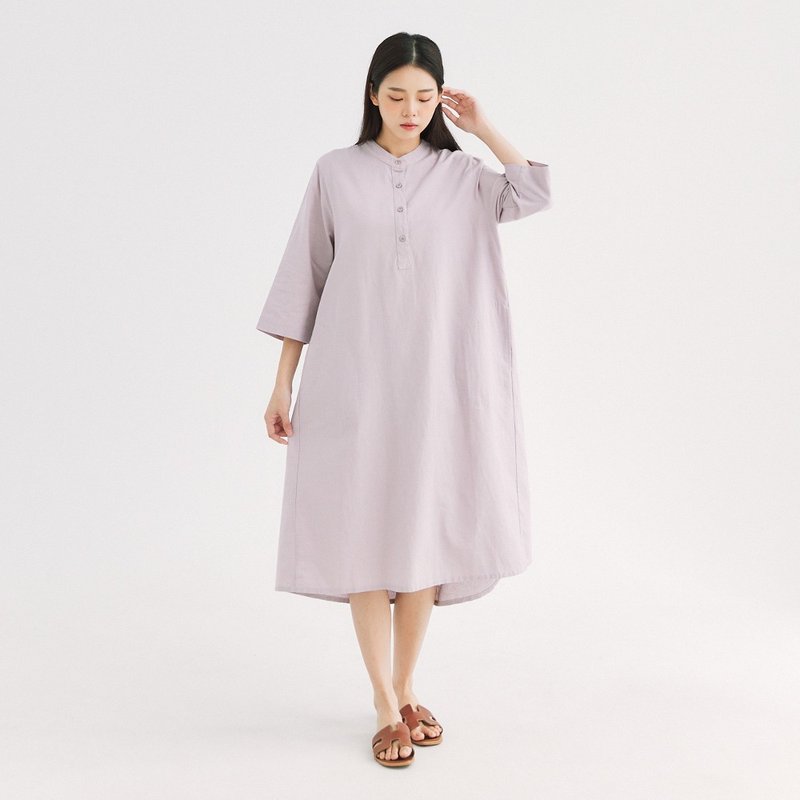 【Simply Yours】Half-cardigan Linen and linen dress purple F - One Piece Dresses - Cotton & Hemp Purple