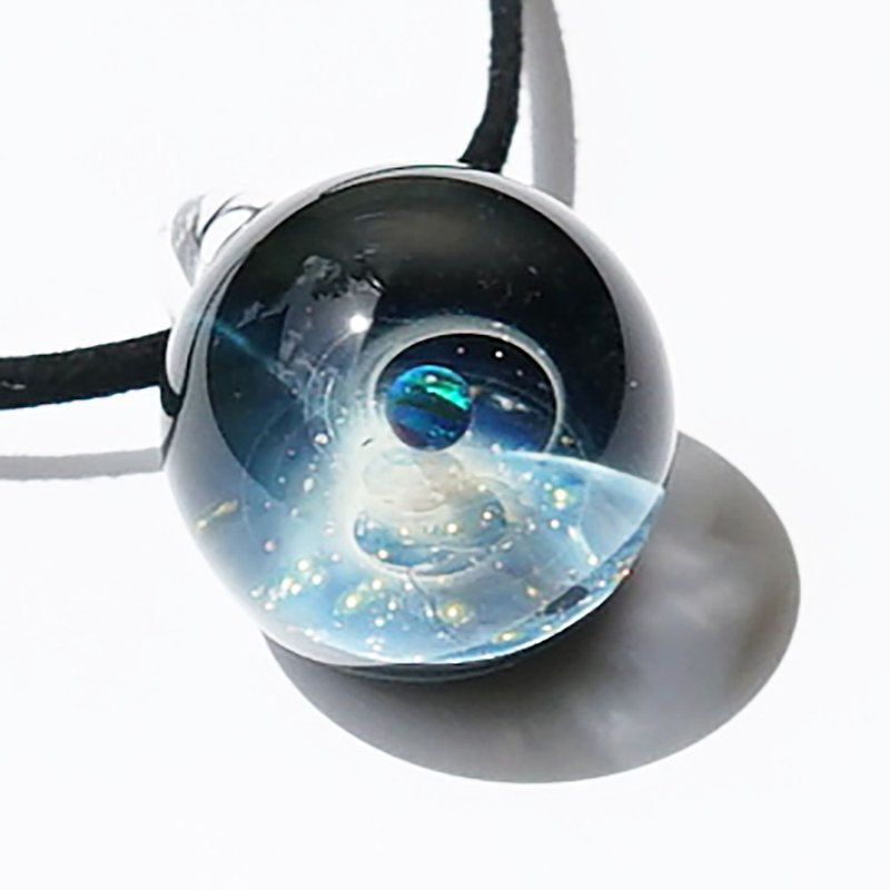 The first star shining in the night sky. Glass pendant with green opal Space universe - Necklaces - Glass Blue