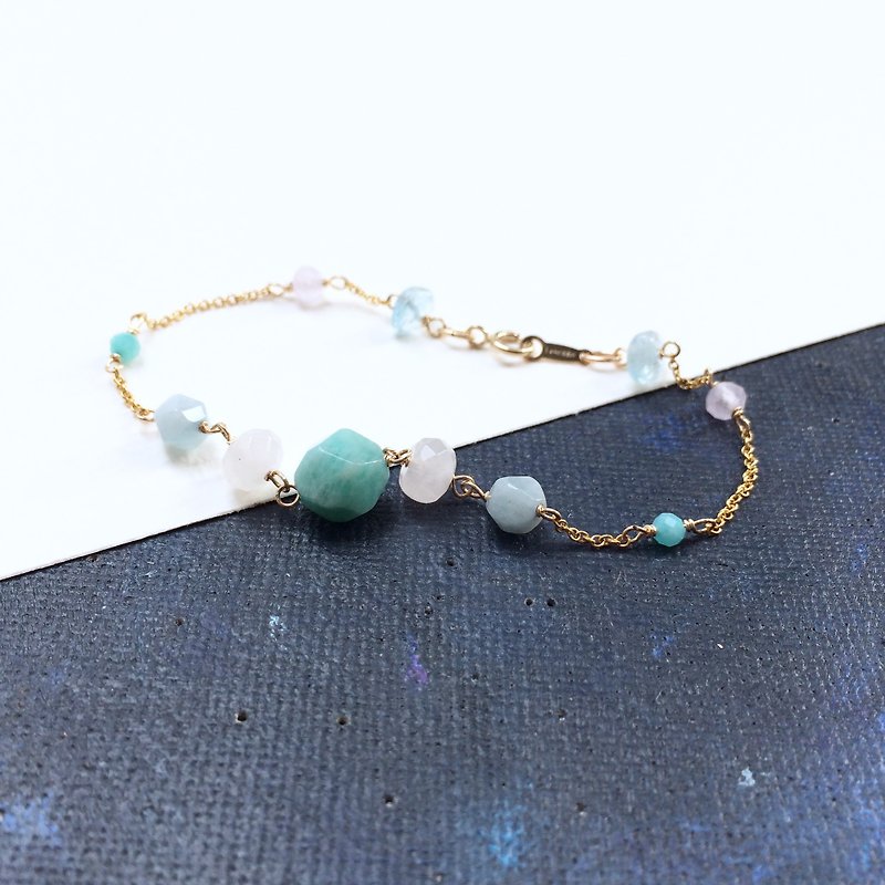 14kgf-amazonite & three colored gems bracelet - Bracelets - Gemstone Multicolor