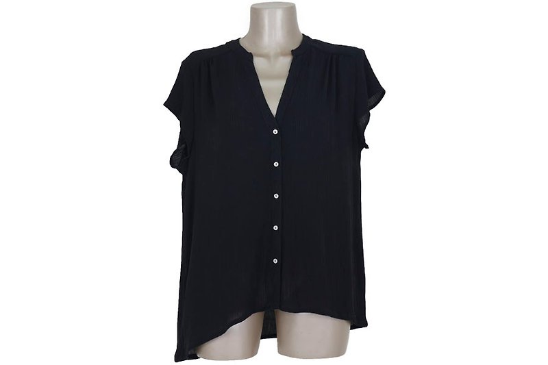 V-neck summer blouse <black> - เสื้อผู้หญิง - วัสดุอื่นๆ สีดำ