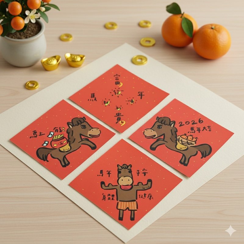 馬年斗方 - 紅包袋/春聯 - 紙 紅色