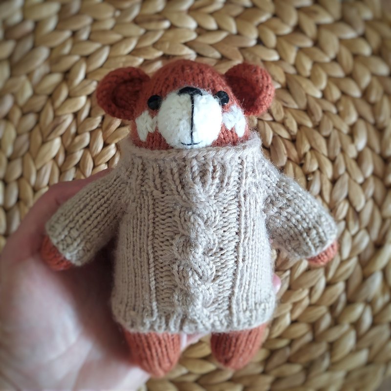 Handmade toy bear | Knitted toy - ตุ๊กตา - ขนแกะ สีนำ้ตาล