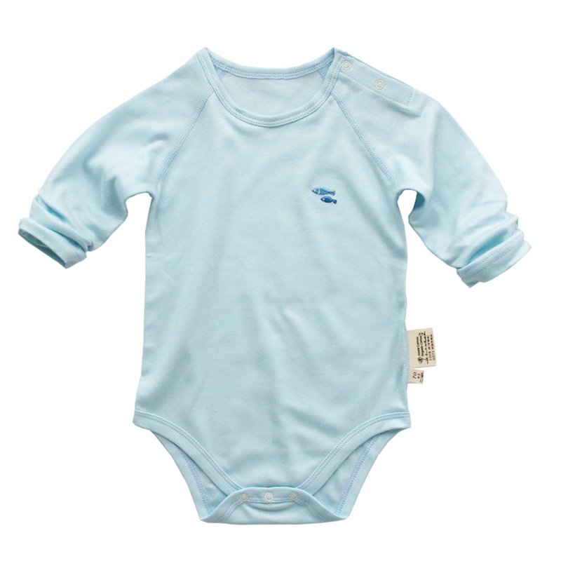 Organic Cotton Long Sleeve Onesies Bodysuit- Light Blue - ชุดทั้งตัว - ผ้าฝ้าย/ผ้าลินิน 