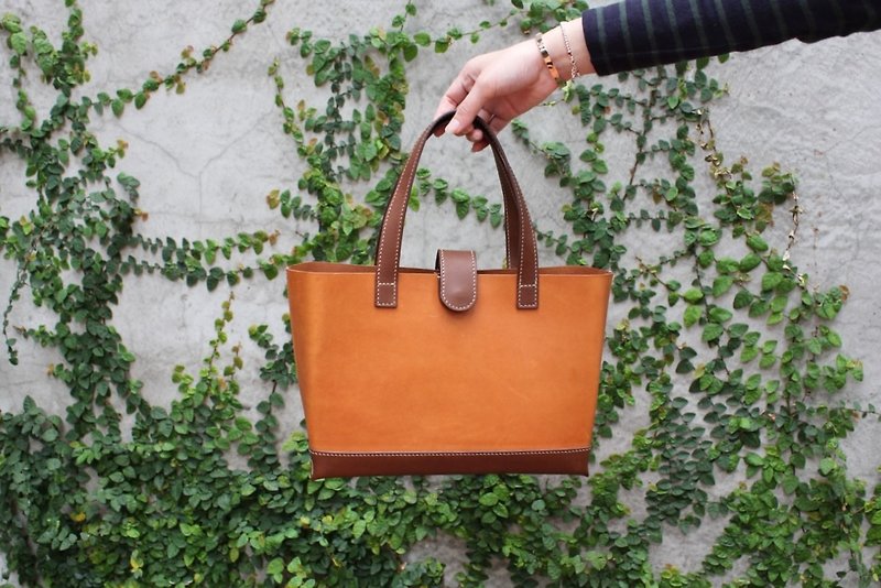 [Mini5] Hand-held contrast color tote bag - Handbags & Totes - Genuine Leather Multicolor