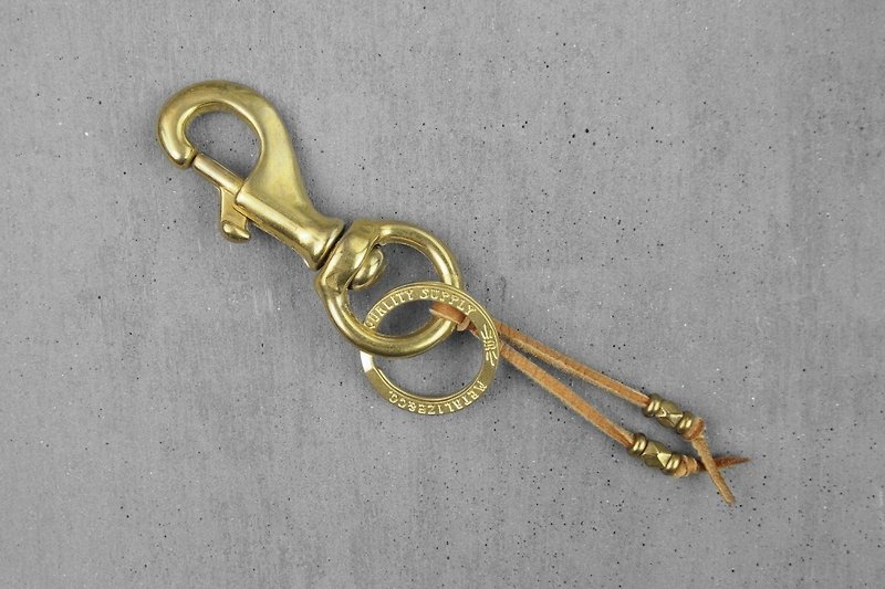 [] METALIZE deer leather cord Bronze beaded key ring (Brown rope) - ที่ห้อยกุญแจ - ทองแดงทองเหลือง 