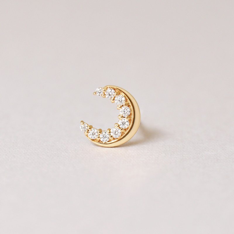 【Solo Earring】 18K/10K 莫桑石月亮單邊耳環 (黃金) - 耳環/耳夾/耳骨夾 - 貴金屬 