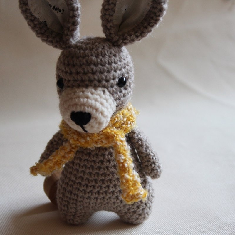 森林裡的好朋友 灰色小兔+黃色毛圍巾 - 嬰幼兒玩具/毛公仔 - 聚酯纖維 灰色