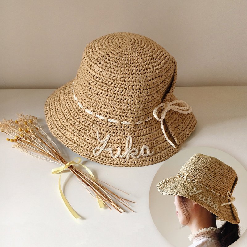 Children's hand-woven hat/parent-child beach hat/raffia straw hat/adjustable size/customizable name - Baby Hats & Headbands - Paper Khaki