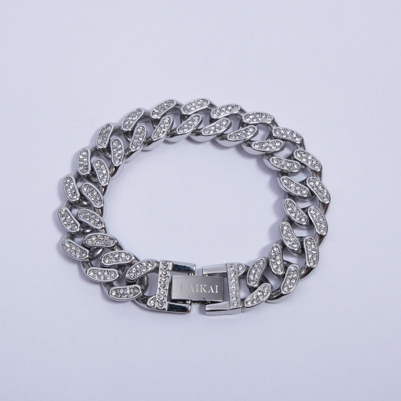 KAIKAI - UNPREDICTABLE - Starry Rhinestone Cuban Bracelet - Bracelets - Stainless Steel Silver