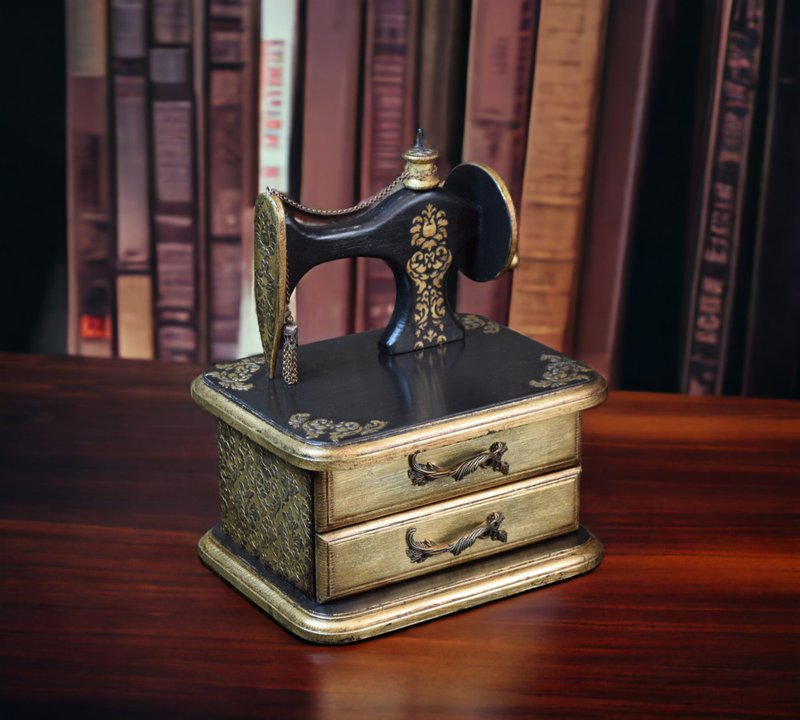 Mini chest of drawers Sewing Machine. Jewelry box. Storage box for sewing. - 居家收納/收納盒/儲物盒 - 木頭 黑色