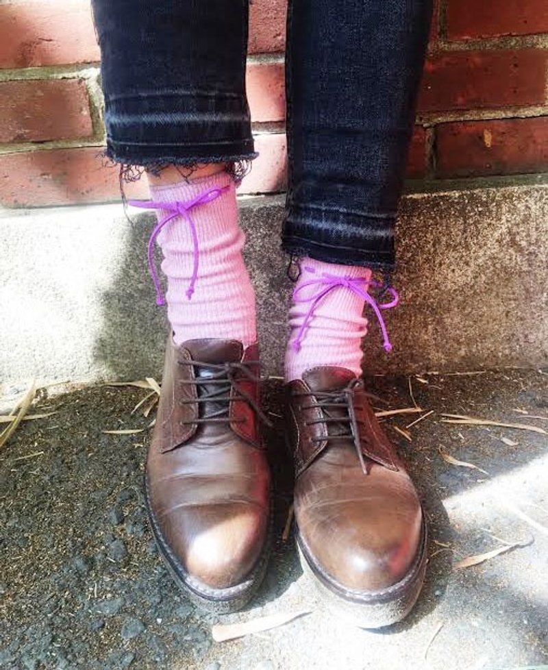 II Socks/文青款綁繩中統襪/香檳粉紫/接單訂製 - 襪子 - 棉．麻 紫色