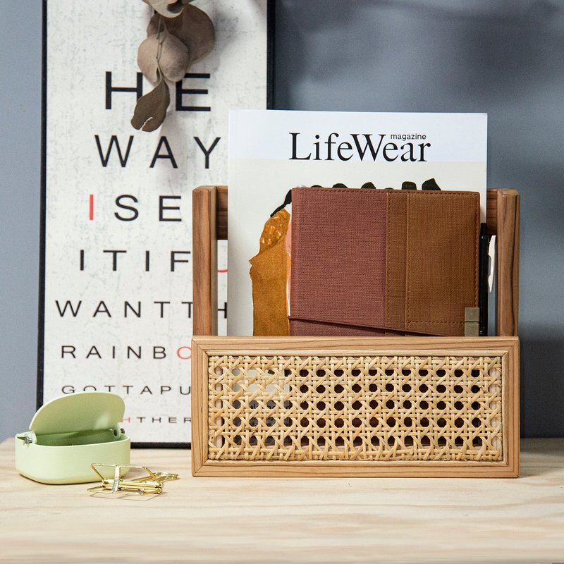 Tomood/ Between Earth and Wood Taiwan Cryptomeria-Handmade Solid Wood Rattan Shelf Storage Box (M) - กล่องเก็บของ - ไม้ สีกากี