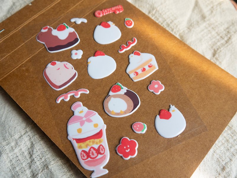 Strawberry Stereo Bubble Stickers Capybara Store Manager and Ducks 【SKYCOFFEE】 - Stickers - Plastic Pink