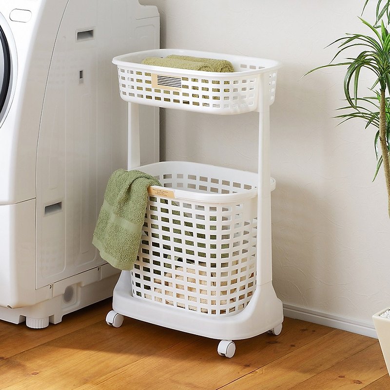 日本squ+ E-style日製可移式雙層分類洗衣籃-白 - 收納箱/收納用品 - 塑膠 多色