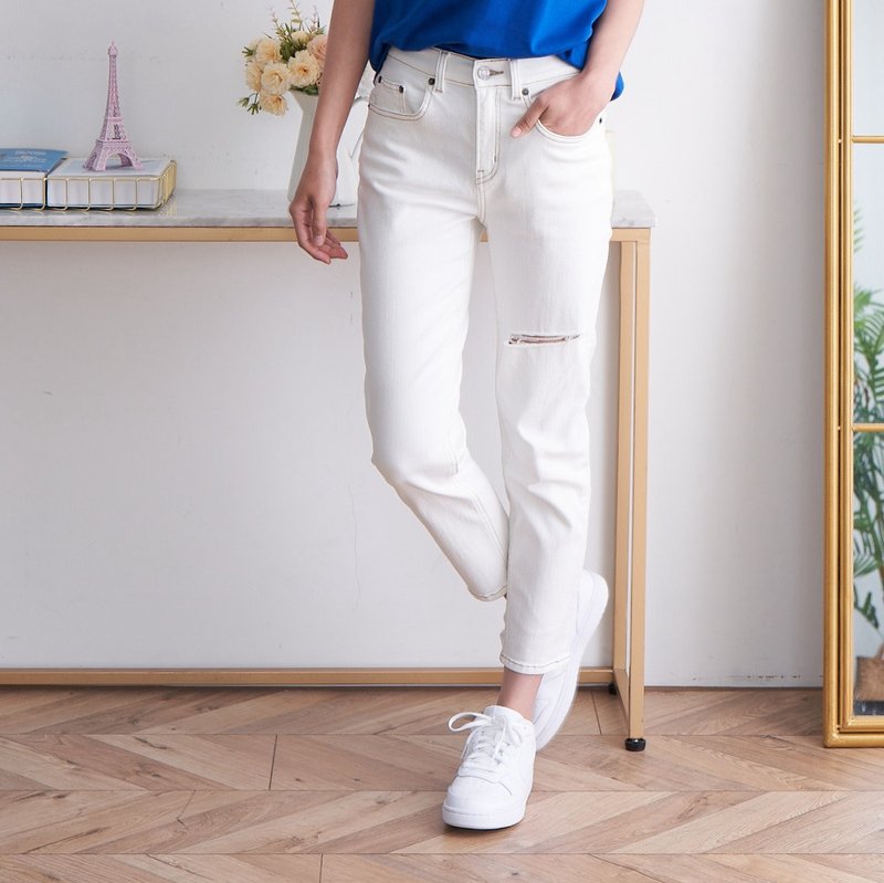 STRAIGHT LADY JEANS∣Straight Cut ‧ Flex Comfy ‧ Mid-Rise Half-Elastic Waist - Women's Pants - Cotton & Hemp 