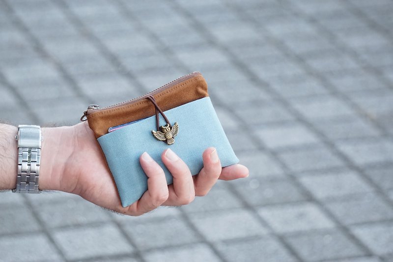 禮物 男朋友 - 錢包 - 天空藍 - 輕帆布 - 長短皮夾/錢包 - 棉．麻 藍色