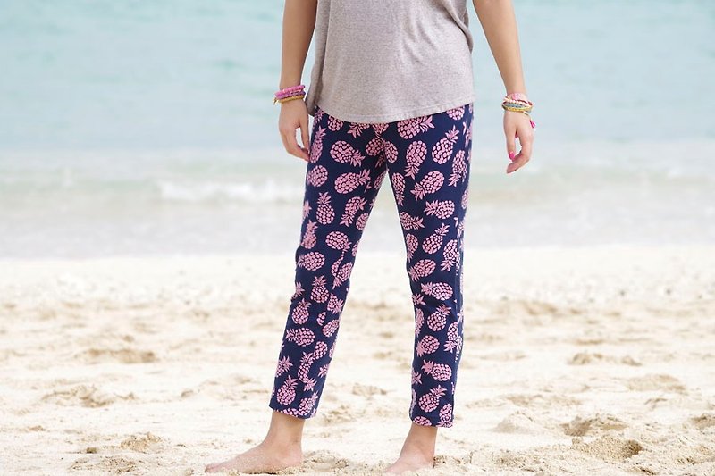 Pineapple pattern skinny straight stretch pants <navy pink> - Women's Pants - Other Materials Pink