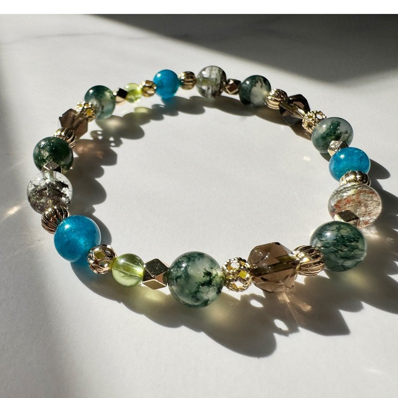 Green Ghost Cornucopia | Blue Phosphorus | Stone| Aquatic Agate | Citrine | Natural Crystal Bracelet - Bracelets - Crystal Green