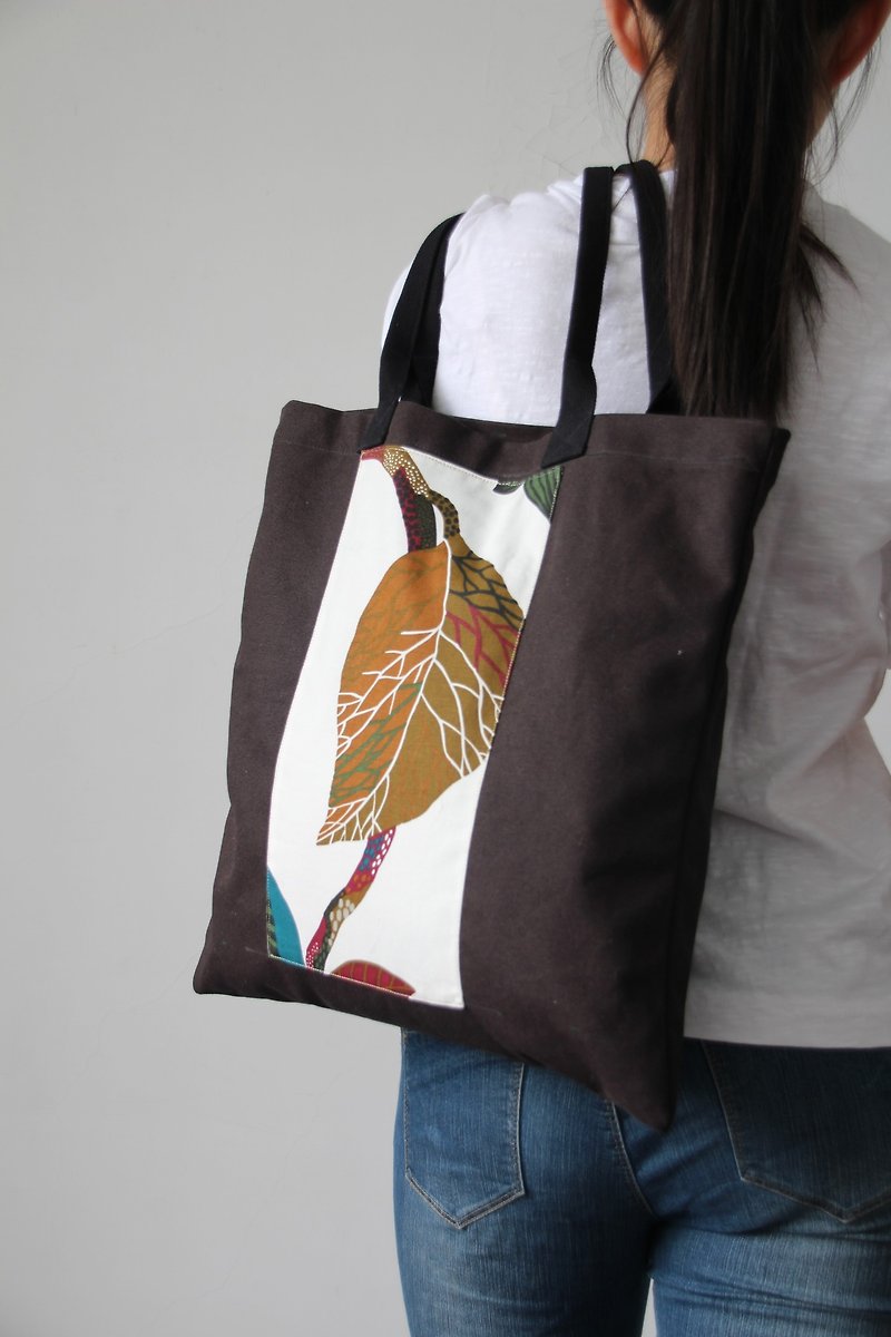 Grass Leaf Set Handmade Silk Print Canvas Big Tot Pack Only this one - Messenger Bags & Sling Bags - Cotton & Hemp Black
