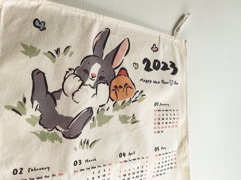 2022 Calendar Hanging Cloth-Happy New Year Rabbit You - Calendars - Cotton & Hemp White