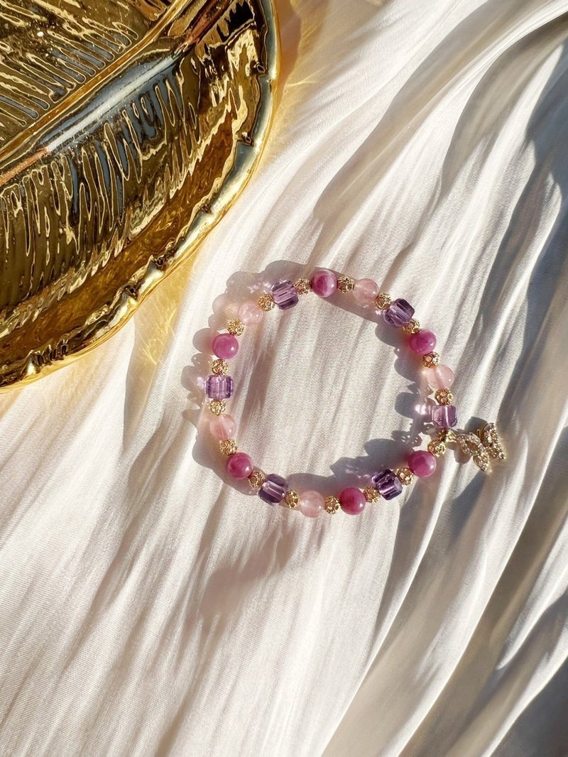 Moroccan style//Ruby horse pink quartz amethyst crystal bracelet bracelet crystal Rubik's cube - สร้อยข้อมือ - คริสตัล 