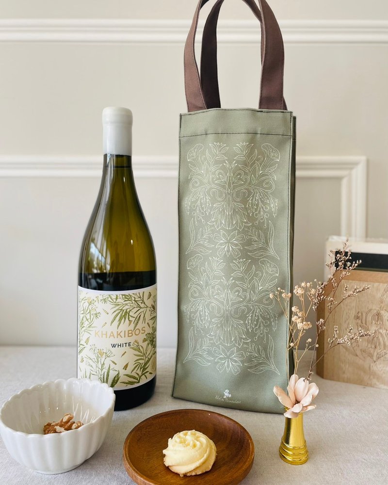 漫步植物園 / 花草圖紋酒瓶提袋、飲料環保袋、包裝禮袋 - 飲料提袋/杯套 - 聚酯纖維 綠色