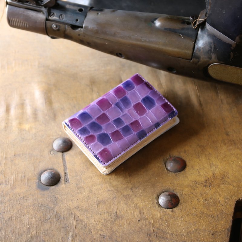 日本製造　彩色玻璃　牛皮　名片夾　名片盒　紫色　made in JAPAN handmade leather card case - 其他 - 真皮 紫色