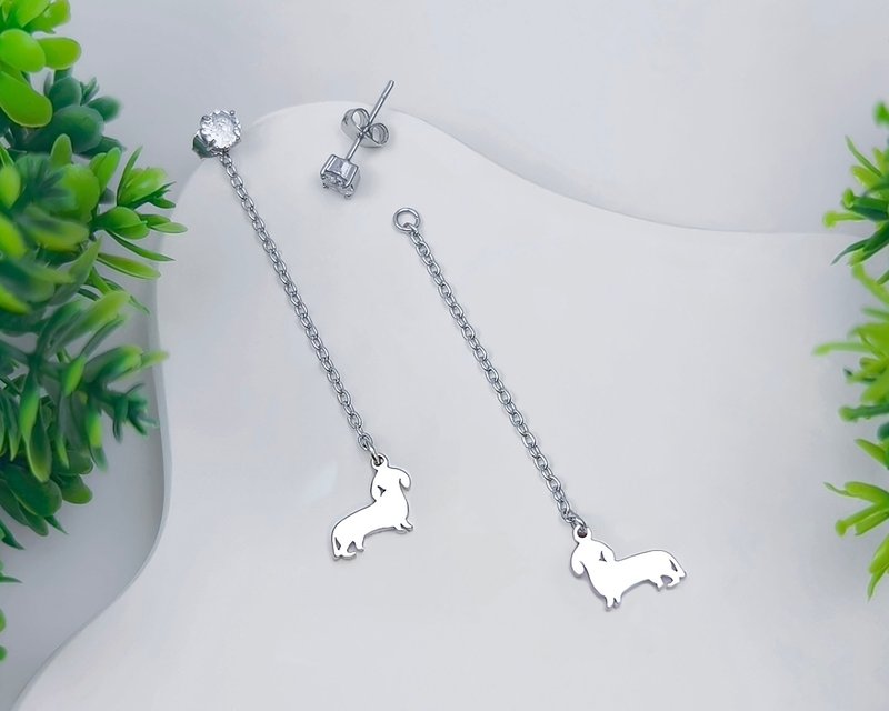 Allergy free - dachshund diamond earring - Necklaces - Stainless Steel Silver