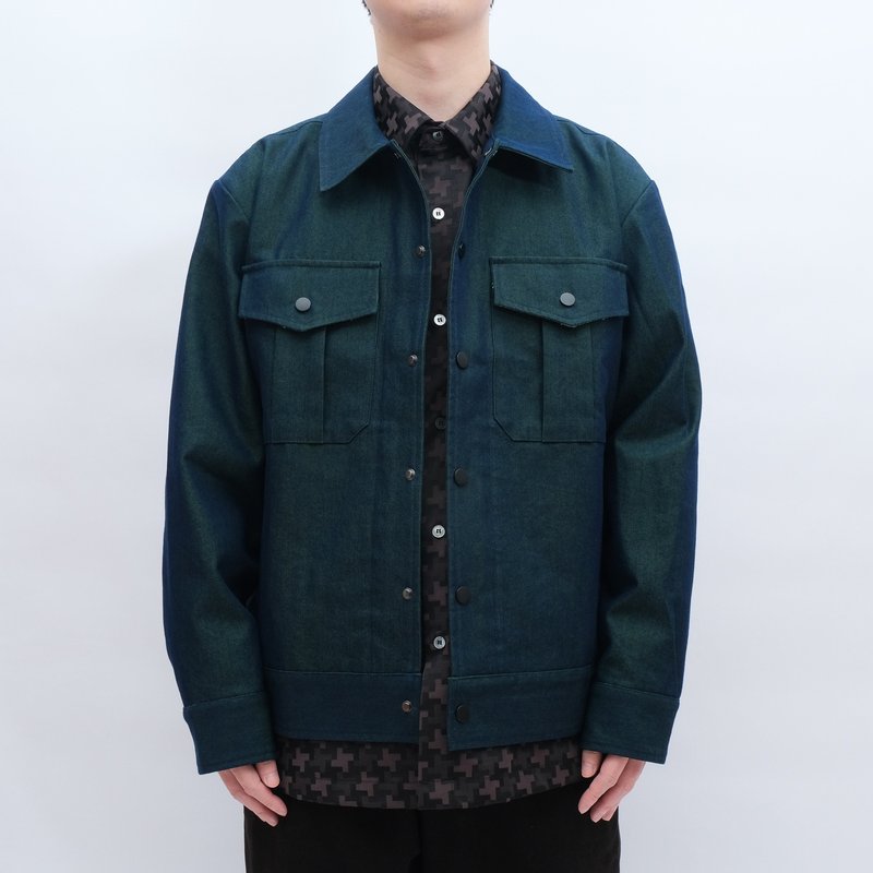 KAIKAI - MASQUERADE - Shadow green denim jacket - เสื้อโค้ทผู้ชาย - ผ้าฝ้าย/ผ้าลินิน สีเขียว