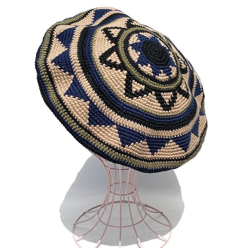 [Croche Tam] Jagged Border Tam Beret Navy - Hats & Caps - Cotton & Hemp Blue