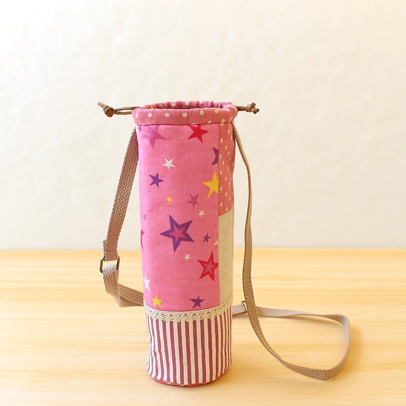星星拼接束口水壺袋 / 斜背包 - 側背包/斜背包 - 棉．麻 粉紅色
