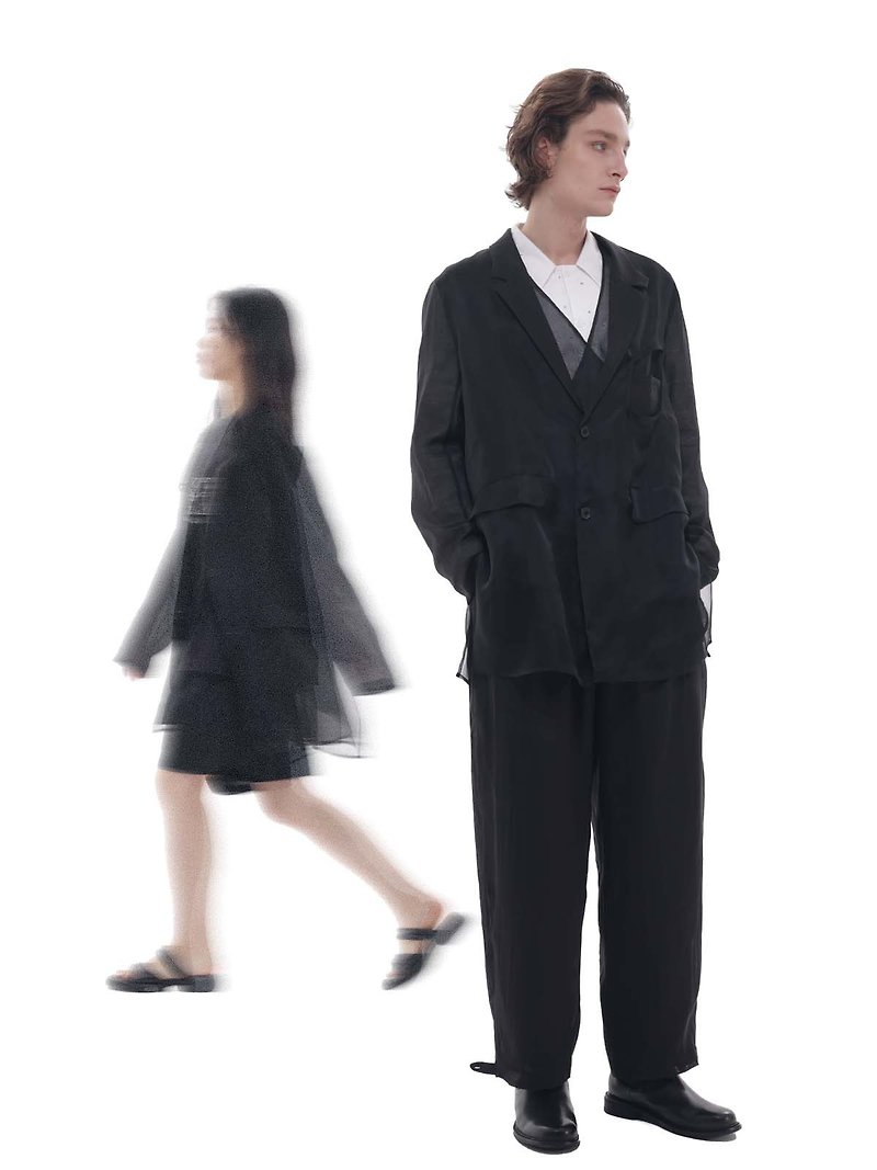 独自デザインの飄逸スーツシルク半透明薄絹日焼け止めスーツ男女夏 - アウター メンズ - シルク・絹 ブラック