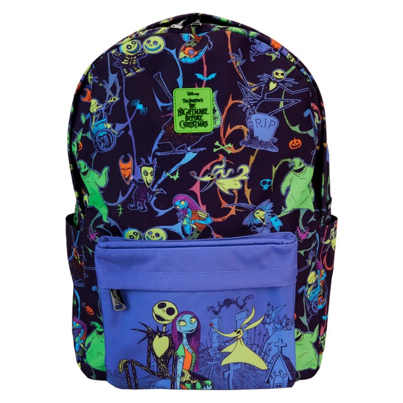 LOUNGEFLY-The Nightmare Before Christmas luminous classic nylon backpack - กระเป๋าเป้สะพายหลัง - ไนลอน สีดำ