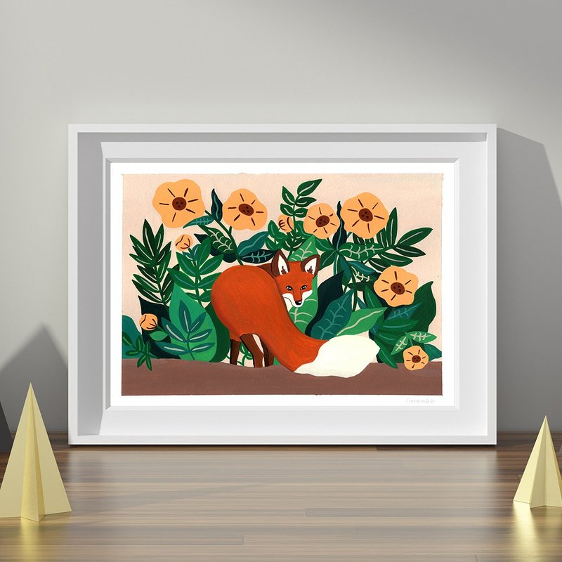 Original Painting // A Fox in Garden - Posters - Paper Brown