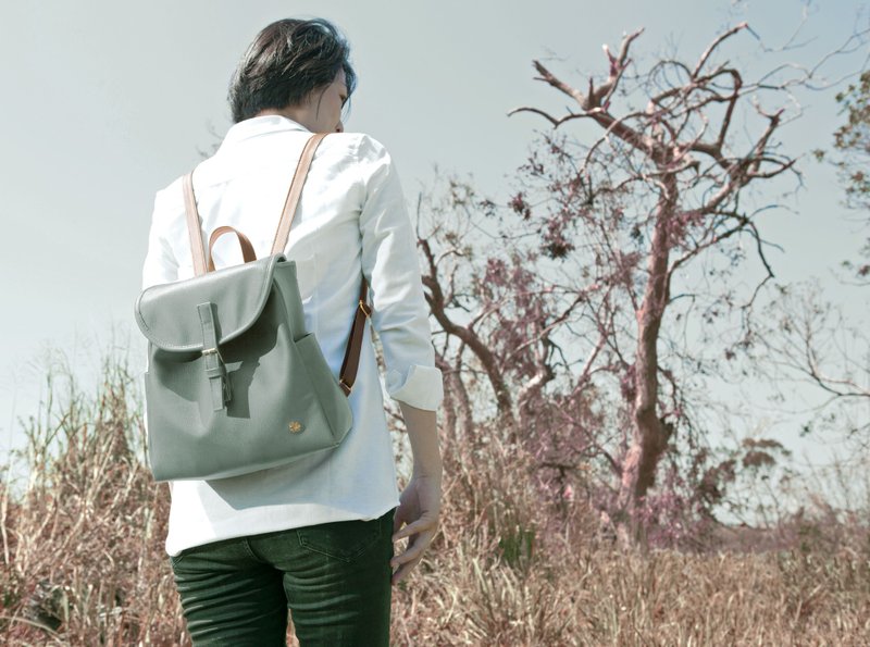 保證不脫皮-一年保固-台灣製作-純素皮革-尼泊特背包-棕綠 - 背囊/背包 - 乳膠 綠色