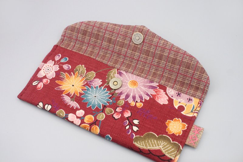 平安紅包-百花平安(棗紅) 日本燙金布,紅包袋,存摺,手機,小經書 - 其他 - 棉．麻 紅色