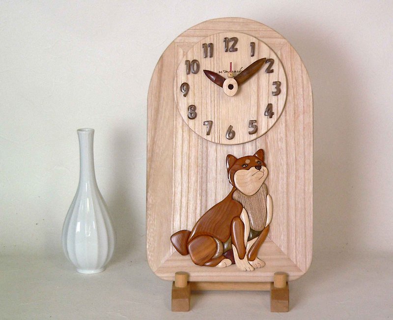 時計　柴犬 - 時鐘/鬧鐘 - 木頭 白色