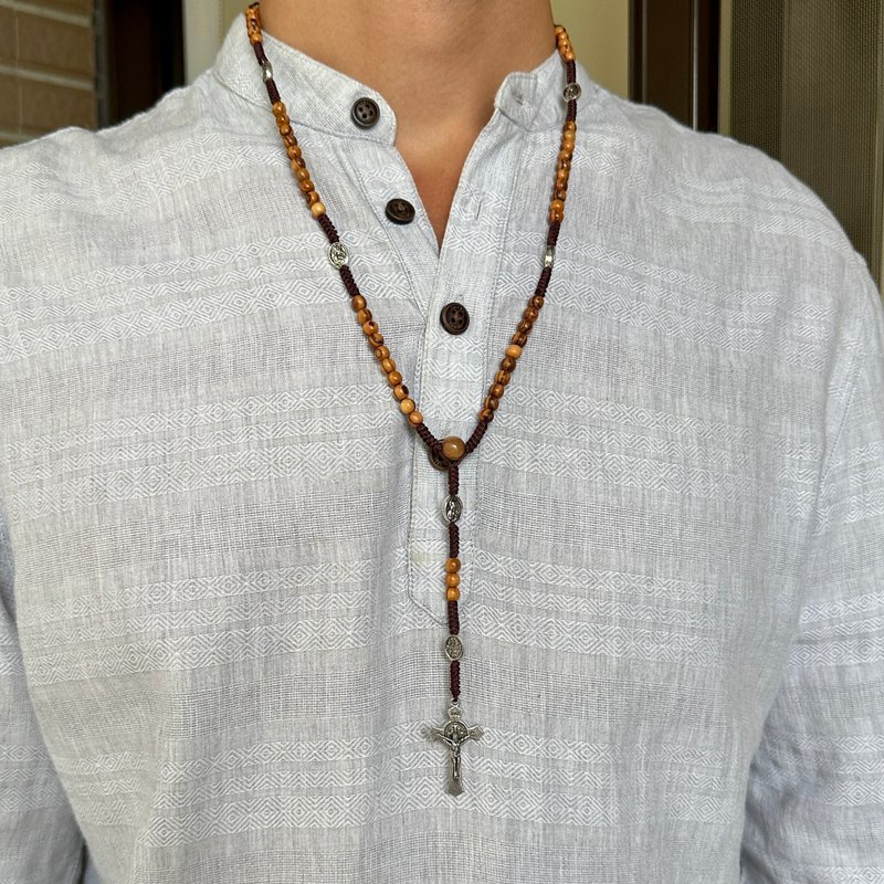 Necklace Custom Rosary Cross Olive Wood Confirmation Baptism Holy communion Gift - สร้อยคอ - ไม้ หลากหลายสี