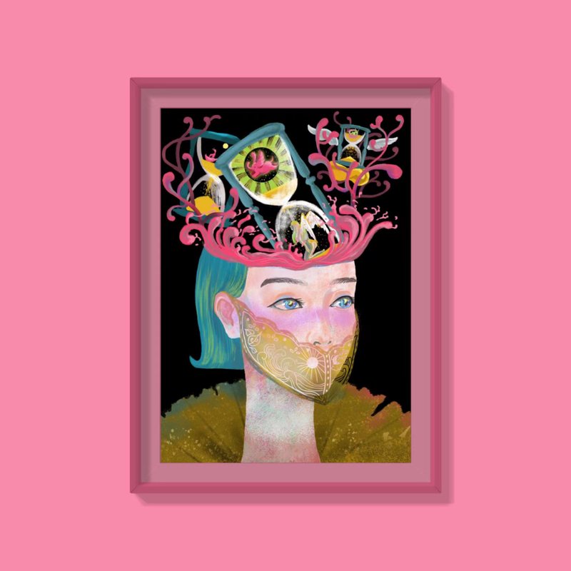 原創插畫 NTF-金女人頭像 8K藝術微噴裝飾畫 - 電子似顏繪/繪畫/插畫 - 紙 