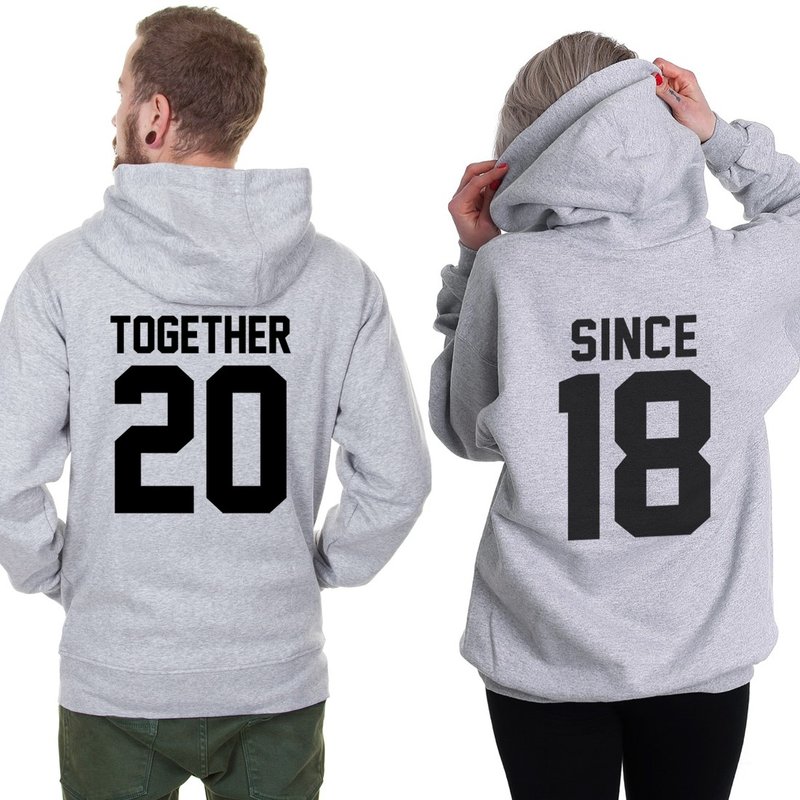 Together Since 客製化 拉鍊連帽外套 灰色 下訂告知年份禮物情人 - 帽T/大學T - 其他材質 灰色