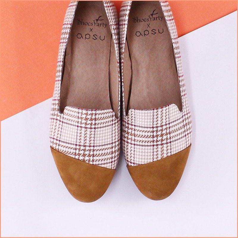 [Spot 25] Spring picnic caramel macchiato oblique stitching Obella / M2-15366F - รองเท้าลำลองผู้หญิง - ผ้าฝ้าย/ผ้าลินิน 